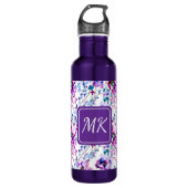 Paarse Floral Waterverf Monogrammen Waterfles (Voorkant)