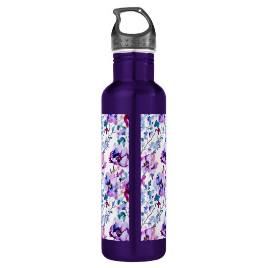Paarse Floral Waterverf Monogrammen Waterfles (Achterkant)