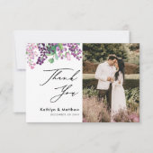 Paarse Floral Waterverf Script Weduwschap Bedankkaart (Voorkant)