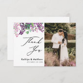 Paarse Floral Waterverf Script Weduwschap Bedankkaart (Voorkant / Achterkant)