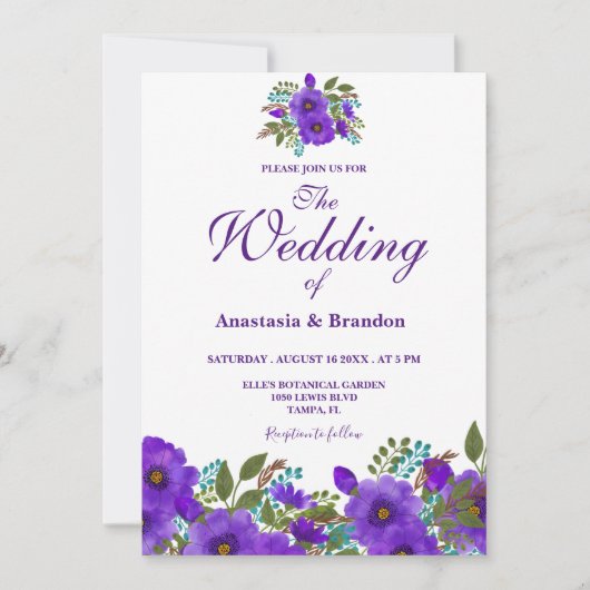 Paarse Floral Waterverf | Weddenschap Kaart (Voorkant)