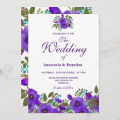 Paarse Floral Waterverf | Weddenschap Kaart (Voorkant / Achterkant)