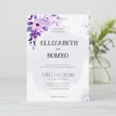 Paarse Floral Waterverf Weddenschap Kaart (Staand voorkant)