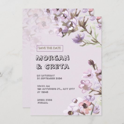 Paarse Floral Waterverf Weddenschap Kaart (Voorkant / Achterkant)