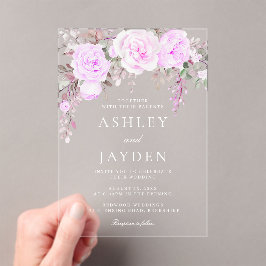 Paarse Floral Waterverf Wedding Acryl Uitnodigingen