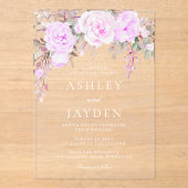 Paarse Floral Waterverf Wedding Acryl Uitnodigingen (Voorkant)