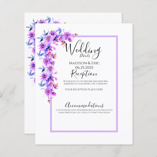 Paarse Floral Waterverf Wedding Detail (Voorkant / Achterkant)