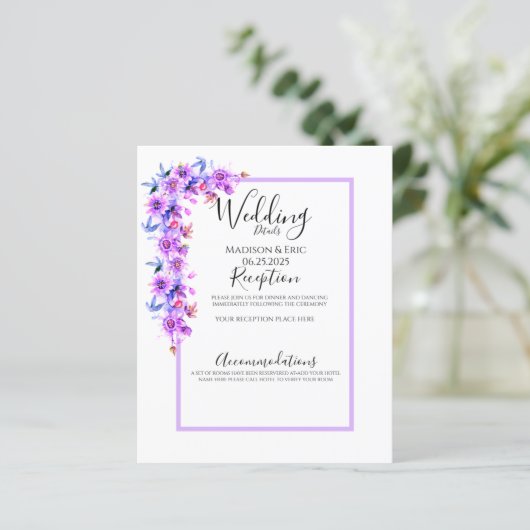 Paarse Floral Waterverf Wedding Detail (Staand voorkant)