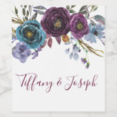 Paarse Floral Waterverf Wedding Engagement Party Wijn Etiket (Enkel label)