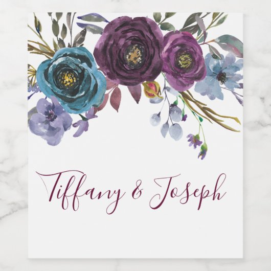 Paarse Floral Waterverf Wedding Engagement Party Wijn Etiket (Enkel label)