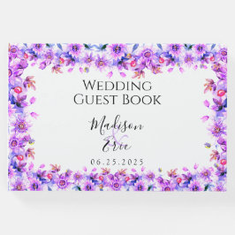 Paarse Floral Waterverf Wedding Gastenboek