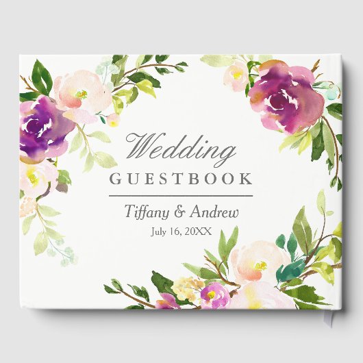Paarse Floral Waterverf Wedding Guest Book Gastenboek (Achterkant)