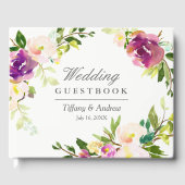 Paarse Floral Waterverf Wedding Guest Book Gastenboek (Voorkant)