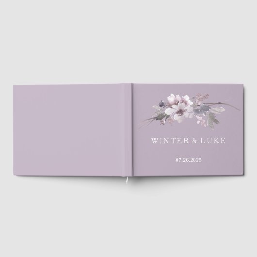 Paarse Floral Waterverf Wedding Guest Book Gastenboek (Volledig)