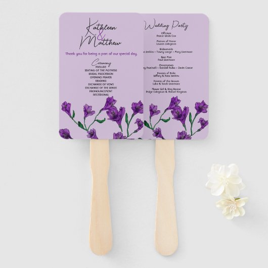 Paarse Floral Waterverf Wedding Handwaaier (Voorkant en achterkant)