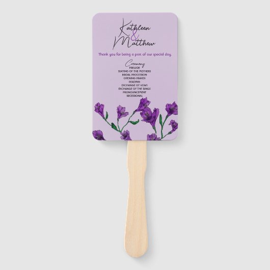 Paarse Floral Waterverf Wedding Handwaaier (Voorkant)