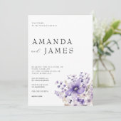 Paarse Floral Waterverf Wedding Kaart (Staand voorkant)