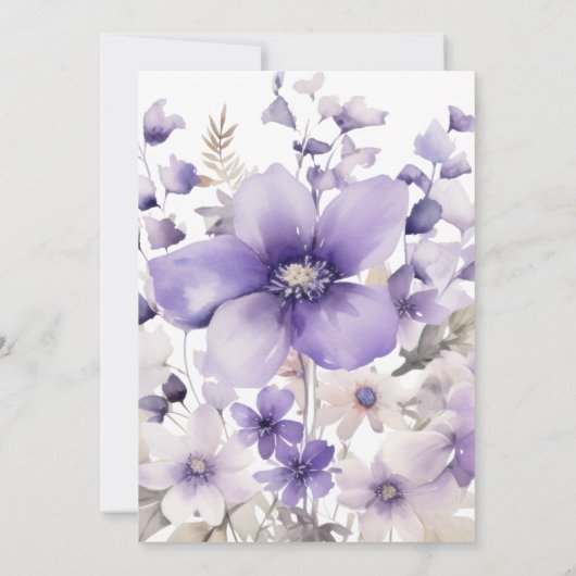 Paarse Floral Waterverf Wedding Kaart (Achterkant)