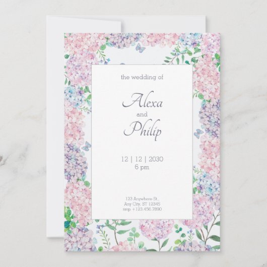 Paarse Floral Waterverf Wedding Kaart (Voorkant)