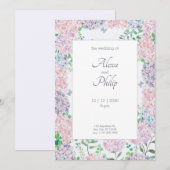 Paarse Floral Waterverf Wedding Kaart (Voorkant / Achterkant)