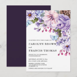 Paarse Floral Waterverf Wedding Kaart