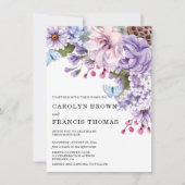 Paarse Floral Waterverf Wedding Kaart (Voorkant)