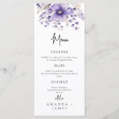 Paarse Floral Waterverf Wedding Menu (Voorkant)