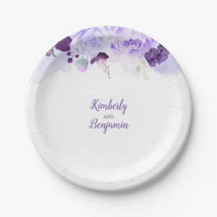 Paarse Floral Waterverf Wedding Papieren Bordje