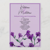 Paarse Floral Waterverf Wedding Programmakaart (Voorkant)