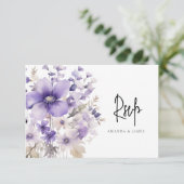 Paarse Floral Waterverf Wedding RSVP Kaart (Staand voorkant)