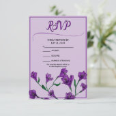 Paarse Floral Waterverf Wedding RSVP Kaartje (Staand voorkant)