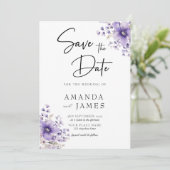 Paarse Floral Waterverf Wedding Save The Date (Staand voorkant)