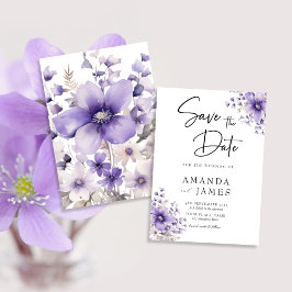 Paarse Floral Waterverf Wedding Save The Date