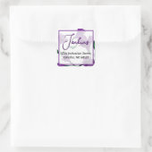 Paarse Floral Waterverf Wedding Vierkante Sticker (Tas)