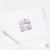 Paarse Floral Waterverf Wedding Vierkante Sticker (Envelop)
