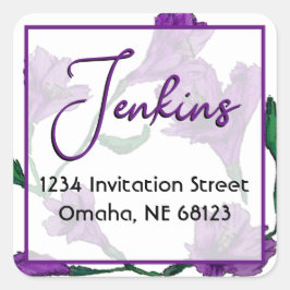 Paarse Floral Waterverf Wedding Vierkante Sticker