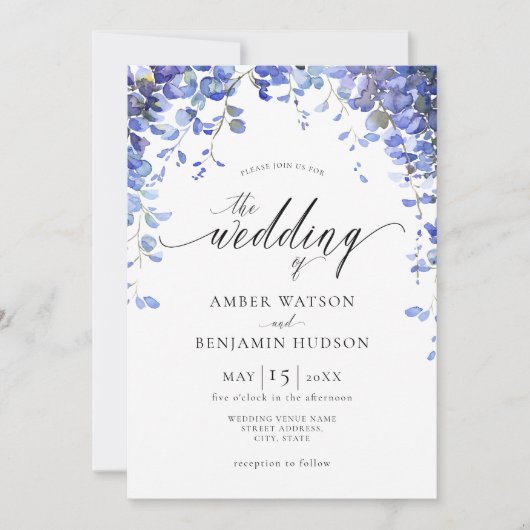 Paarse Floral Waterverf Wisteria Flowers Weddensch Kaart (Voorkant)