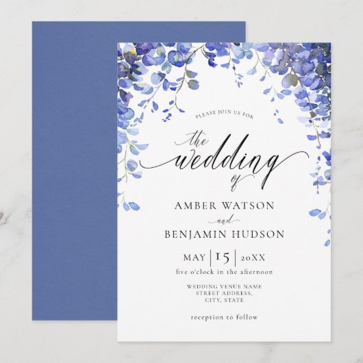 Paarse Floral Waterverf Wisteria Flowers Weddensch Kaart (Voorkant / Achterkant)