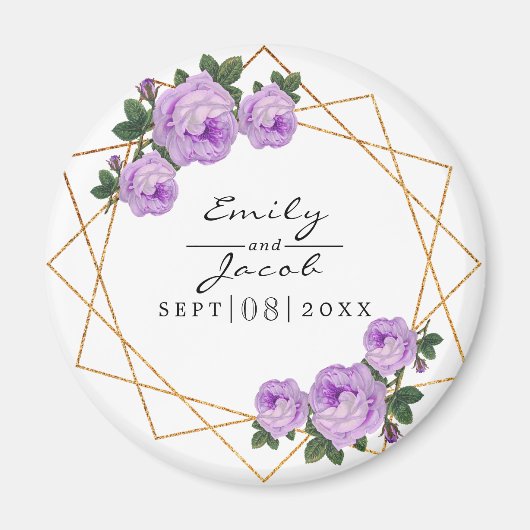 Paarse Floral Wed Elegant Gold Glitter Geometric Magneet (Voorkant)