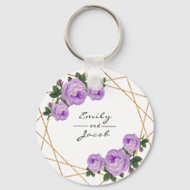 Paarse Floral Wed Elegant Gold Glitter Geometric Sleutelhanger