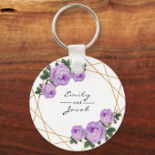 Paarse Floral Wed Elegant Gold Glitter Geometric Sleutelhanger (Voorkant)