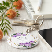 Paarse Floral Wed Elegant Gold Glitter Geometric Sleutelhanger (Zijkant)