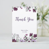 Paarse Floral Weddenschap Hartelijk dank Bedankkaart (Staand voorkant)