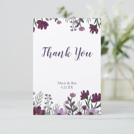 Paarse Floral Weddenschap Hartelijk dank Bedankkaart (Staand voorkant)