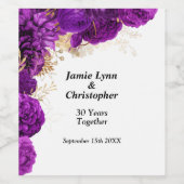 Paarse Floral Weddenschap Jubileum Wijnlabel Wijn Etiket (Enkel label)