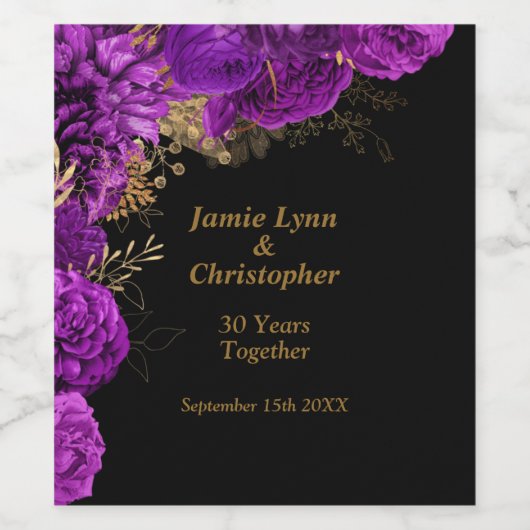 Paarse Floral Weddenschap Jubileum Wijnlabel Wijn Etiket (Enkel label)