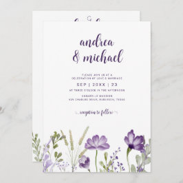Paarse Floral Weddenschap met details achteraan Kaart