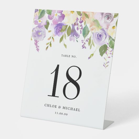 Paarse Floral Weddenschappen Reclamebord Met Voetstuk (Voorkant)