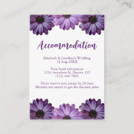 Paarse Floral Wedding Accommodatie Informatiekaartje