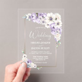 Paarse Floral Wedding Acryl Uitnodigingen (Insitu (Draagbaar))
